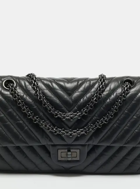 Chanel Reissue 2.55 255 Black Chevron Leather Flap Bag
