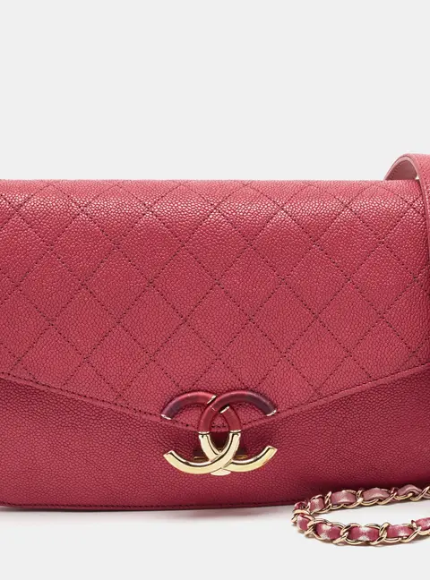 Chanel Thread Around Cuba Flap Pink Quilted Caviar Leather Bag
