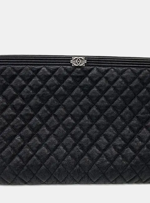 Chanel Black Caviar Boy Clutch Large