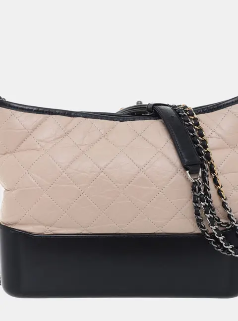 Chanel Gabrielle Beige/Black Leather Medium Hobo Bag