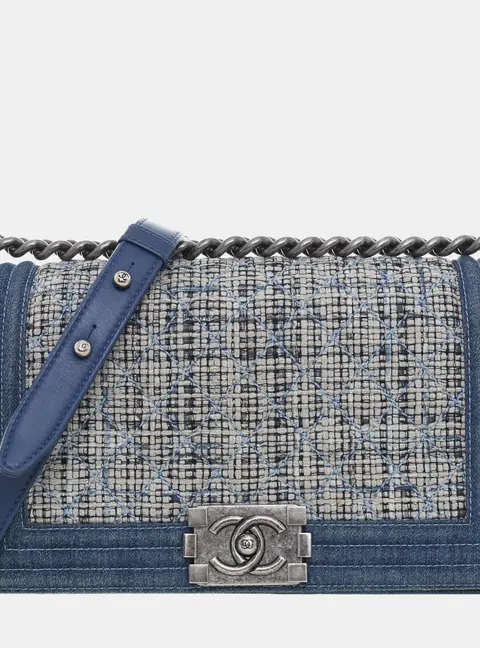 Chanel Old Medium Blue/Grey Denim Tweed Bag