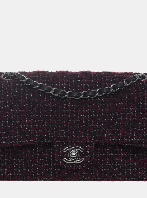 Chanel Burgundy/Black Tweed Medium Double Flap Bag