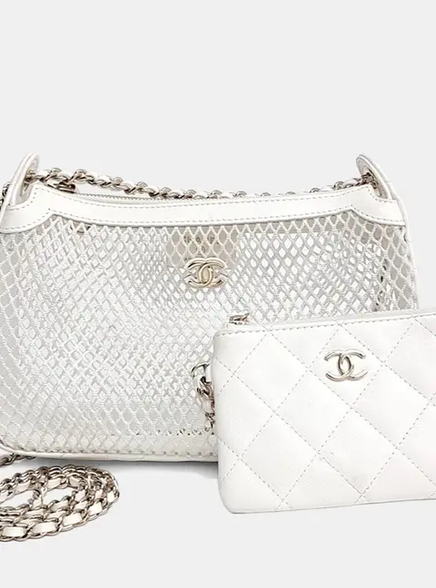 Chanel White Leather Mesh Chain Mini Bag
