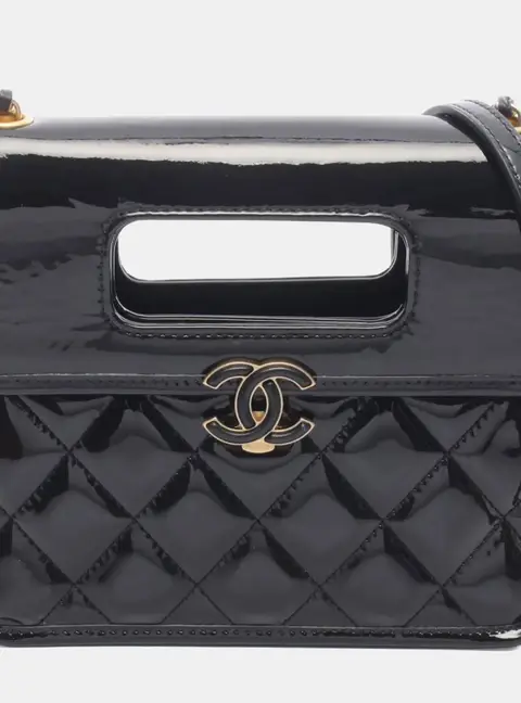 Chanel Graphic Catch Mini Black Patent Calfskin Leather Flap Bag