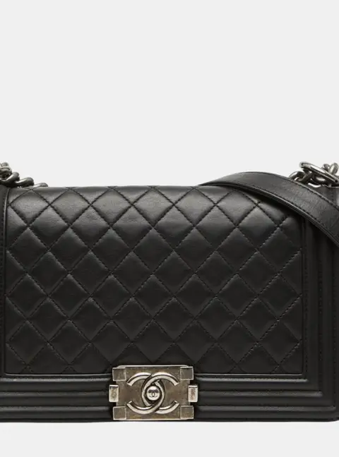 Chanel Boy Old Medium Black Lambskin Shoulder Bag