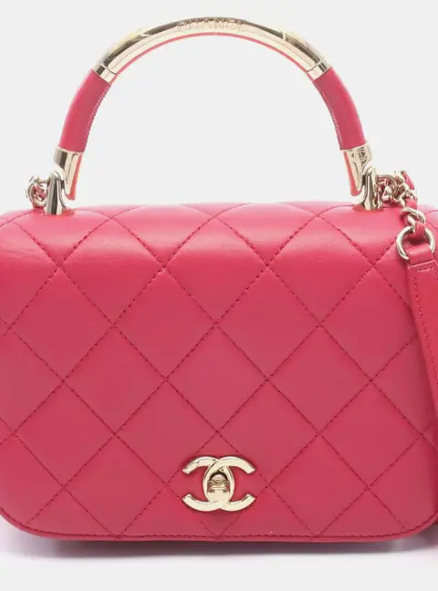 Chanel Matelasse Small Pink Lambskin Leather Top Handle Shoulder Bag