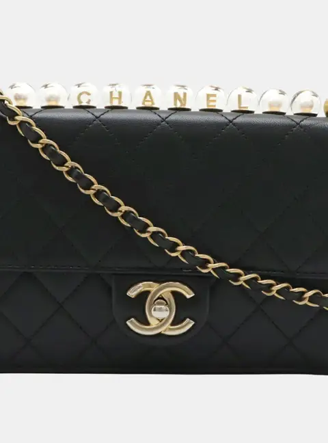 Chanel Chic Pearls Small Black Goatskin Flap Bag