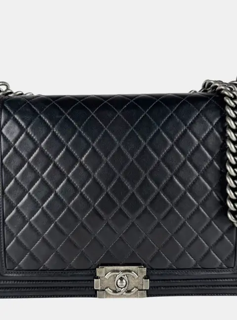 Chanel Boy Large Black Lambskin Leather Shoulder Bag