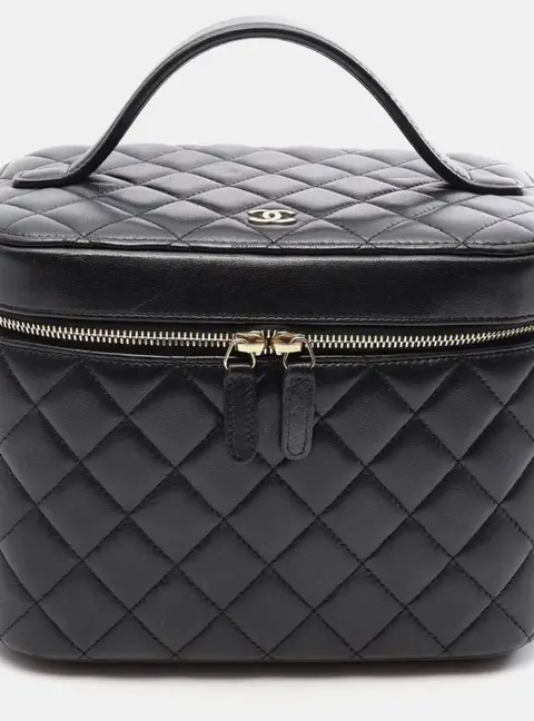 Chanel Quilted Large Black Lambskin Leather Vanity Bag