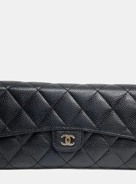Chanel Black Leather Caviar Long wallet