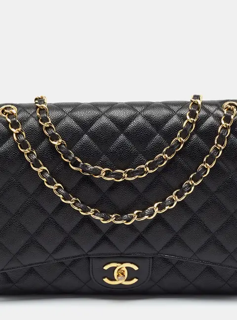 Chanel Classic Double Flap Maxi Black Quilted Caviar Leather Shoulder Bag