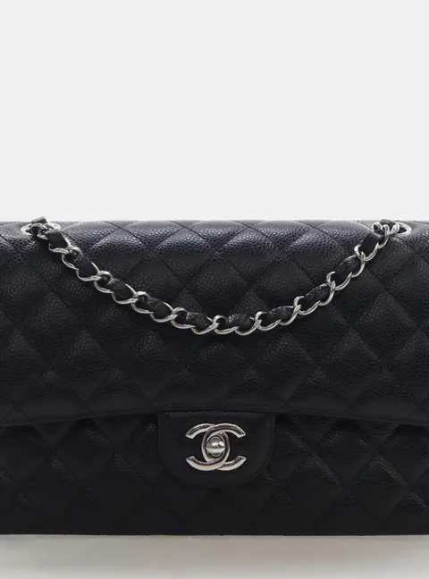 Chanel Classic Medium Black Caviar Leather Double Flap Bag