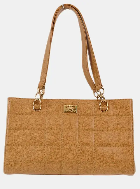 Chanel Chocolate Bar Wild Stitch Beige Caviar Leather Shoulder Bag