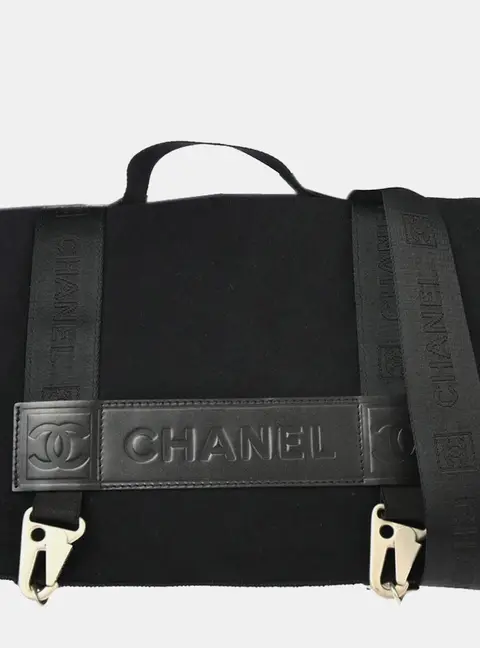 Chanel Sport Line Medium Black Felt Nylon Calfskin Leather Top Handle Bag