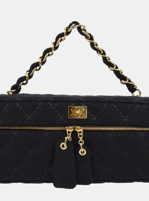 Chanel Wild Stitch Medium Black Wool Vanity Bag