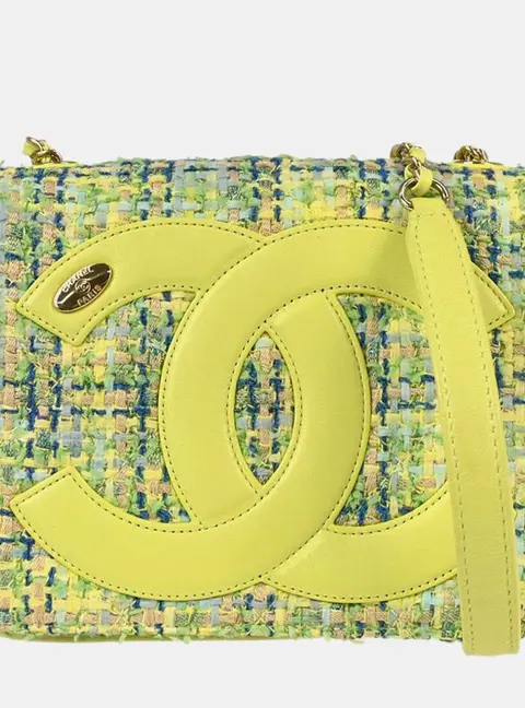 Chanel CC Mania Small Green Tweed Lambskin Shoulder Camera Bag