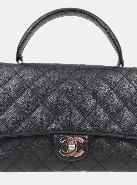 Chanel Vintage Kelly Small Black Caviar Grained Calfskin Leather Top Handle Bag