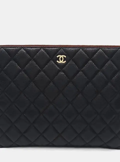 Chanel Black Leather Caviar Clutch New Medium