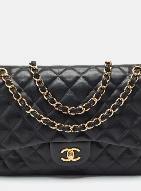 Chanel Classic Double Flap Jumbo Black Quilted Leather Bag