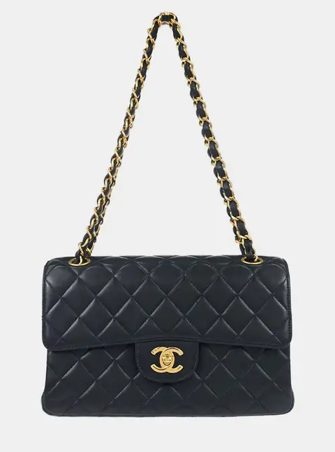 Chanel Classic Double Flap Medium Navy Lambskin Leather Shoulder Bag