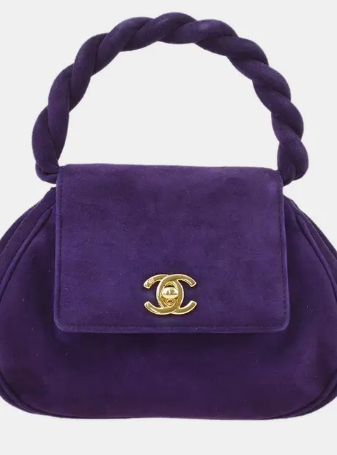 Chanel Vintage 1997 CC Turn -lock Orchid Purple Suede Twisted Top Handle Bag