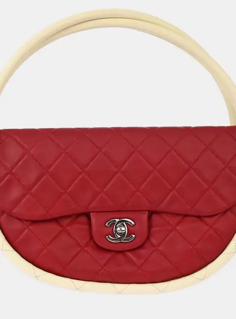 Chanel Hula Hoop Small Red Lambskin Top Handle Bag