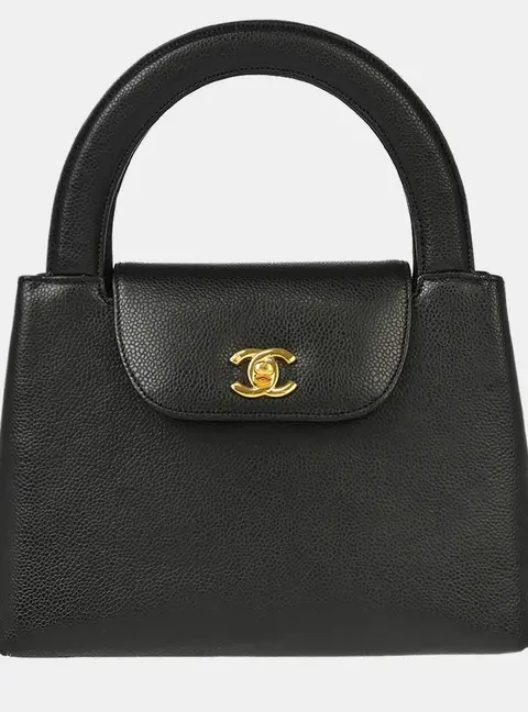 Chanel Vintage 90s Top Handle Caviar Grained Calfskin Leather CC Turnlock Bag