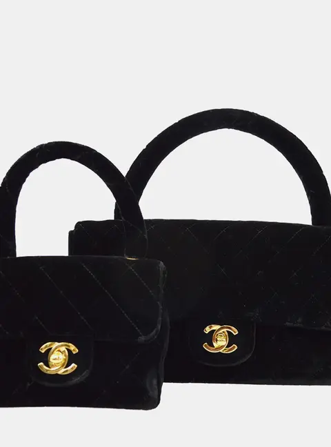 Chanel Classic Single Flap Black Velvet Top Handle Bag