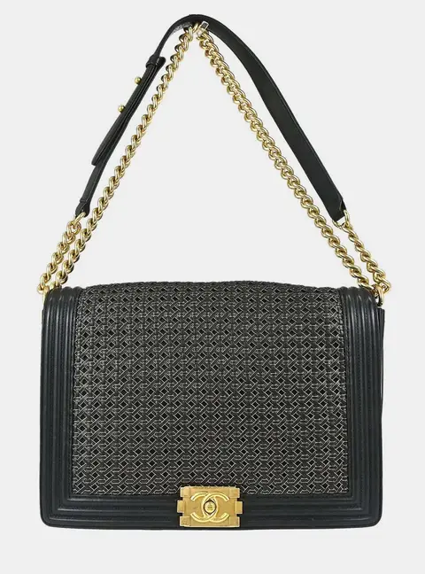 Chanel Boy Braided Sheepskin New Medium Black Shoulder Bag