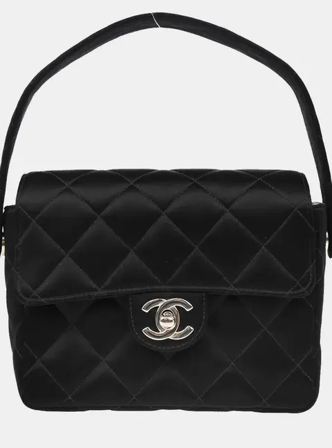 Chanel Vintage 1996 -1997 Mini Classic Square Black Satin Top Handle Flap Bag