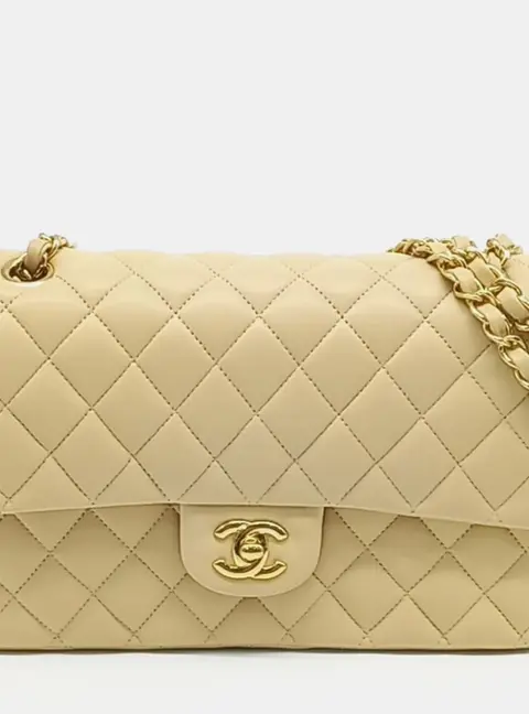 Chanel Beige Lambskin Classic Medium
