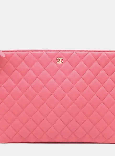 Chanel Pink Lambskin Valentine Charm Clutch Large