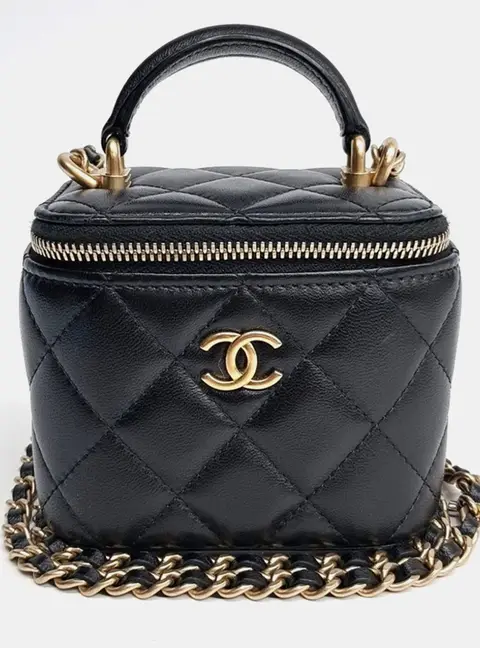 Chanel Black Leather Vanity Top Handle Mini Crossbody Bag