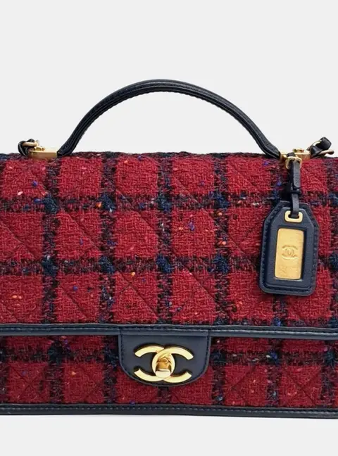 Chanel Black Red Tweed School Memory Rectangle Bag