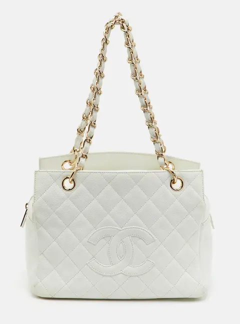 Chanel PST White Quilted Caviar Leather Petite Timeless Shopping Tote