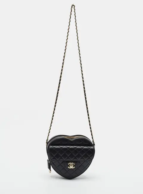 Chanel CC In Love Heart Large Black Quilted Leather Shoulder Bag