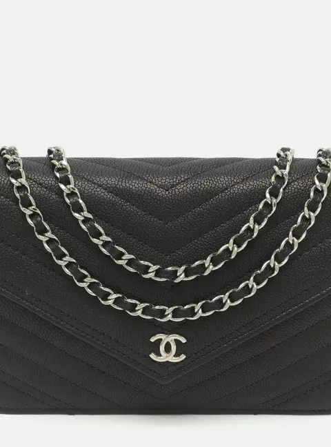 Chanel WOC Black Iridescent Caviar Leather Wallet On Chain