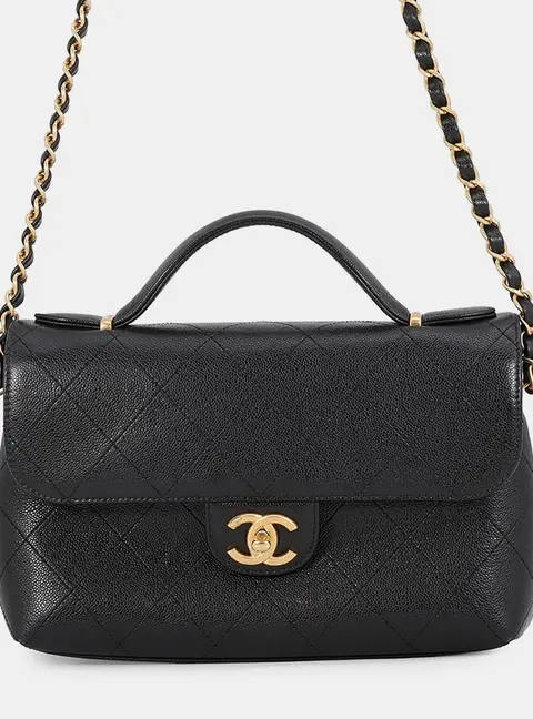 Chanel Mini Matelasse Top Handle Chain shoulder Black Caviar Leather