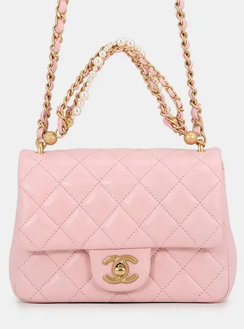 Chanel Mini Matelasse Chain shoulder Bag Pink Calf Leather Size 18
