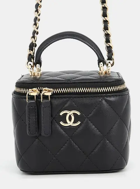 Chanel Matelasse Chain Vanity Black Lambskin Size Small