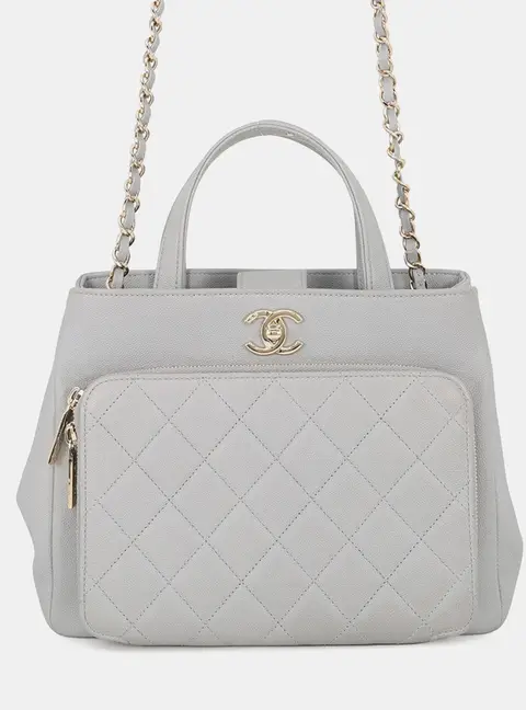 Chanel Matelasse Business Affinity 2-Way Handbag Gray Caviar Leather