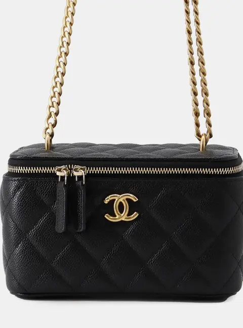 Chanel Matelasse Vanity Chain shoulder Bag Black Caviar Leather