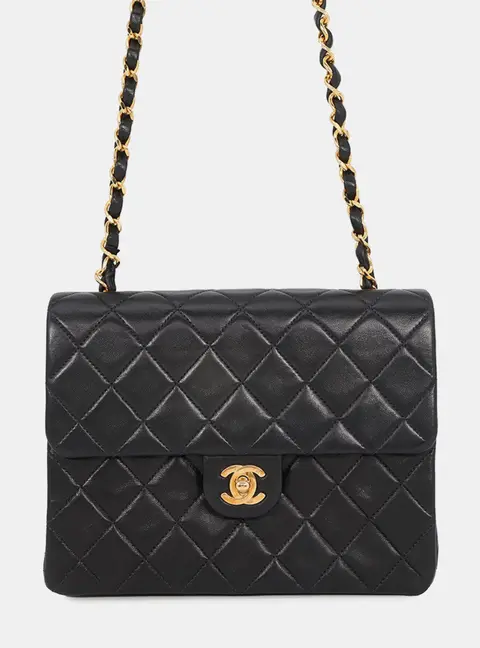 Chanel Mini Matelasse Single Flap Single Chain Shoulder Bag Black Lambskin Size 20