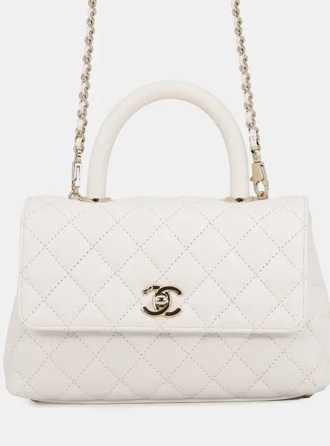 Chanel Coco Handle 2Way Handbag White Caviar Leather Size Xs