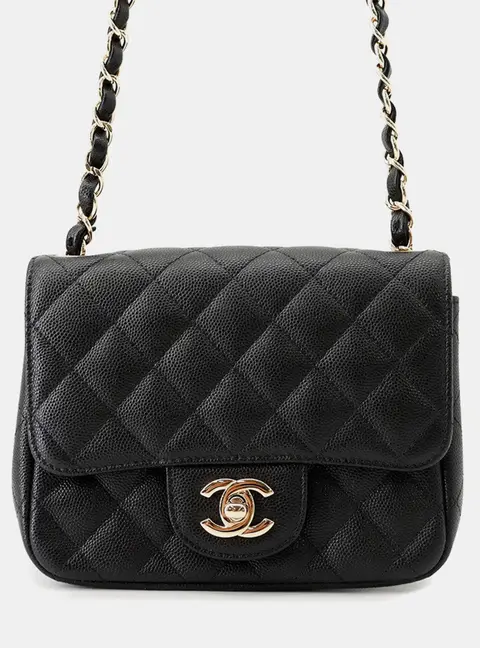 Chanel Matelasse Chain shoulder Bag Black Caviar Leather Size Mini