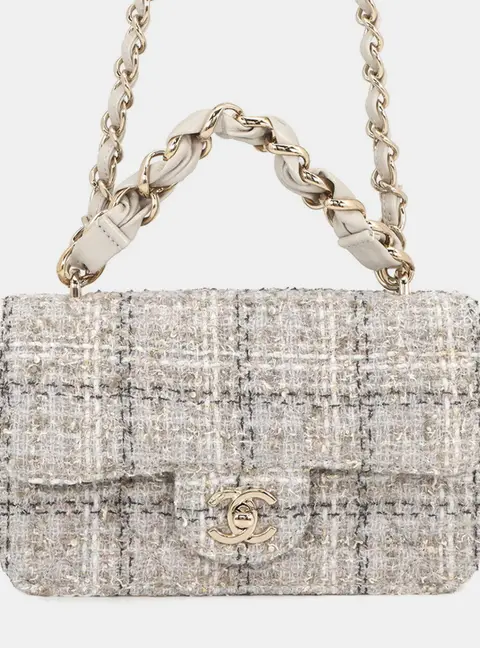 Chanel Matelasse Mini 20 Gray Tweed Shoulder Bag