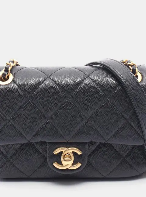 Chanel Sweetheart Mini Rectangular Flap Black Grained Calfskin Leather Shoulder Bag