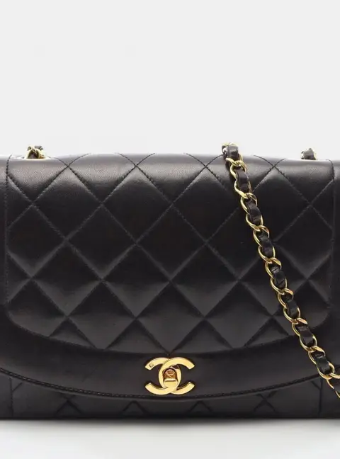 Chanel Diana Flap Black Lambskin Leather Shoulder Bag