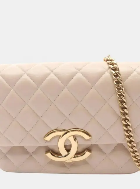 Chanel Matelasse Beige Lambskin Leather Shoulder Bag