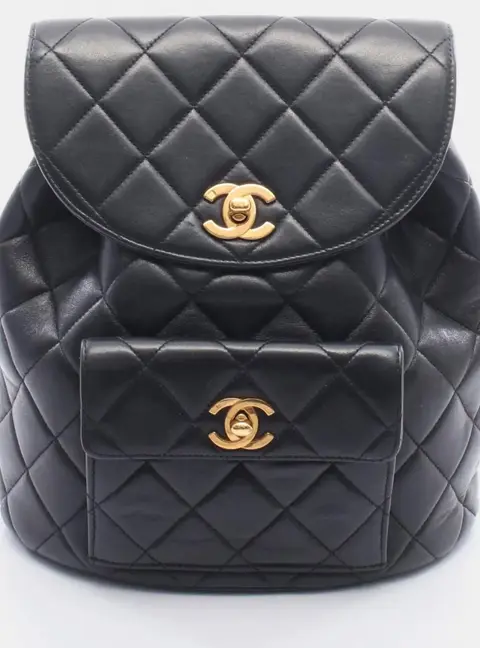 Chanel Vintage Duma Medium Black Lambskin Leather Backpack Bag